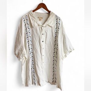 Island Passport linen blend white short sleeve button down men’s size 4XL resort